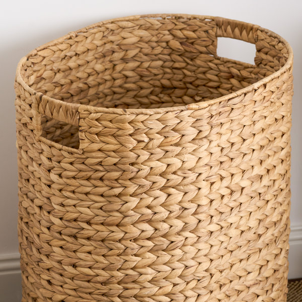 Ludmilla Round Tall Water Hyacinth Woven Wicker Laundry Hamper with Lid – Removable Liner, Clothes, Canvas, Toys & Book Storage – 18